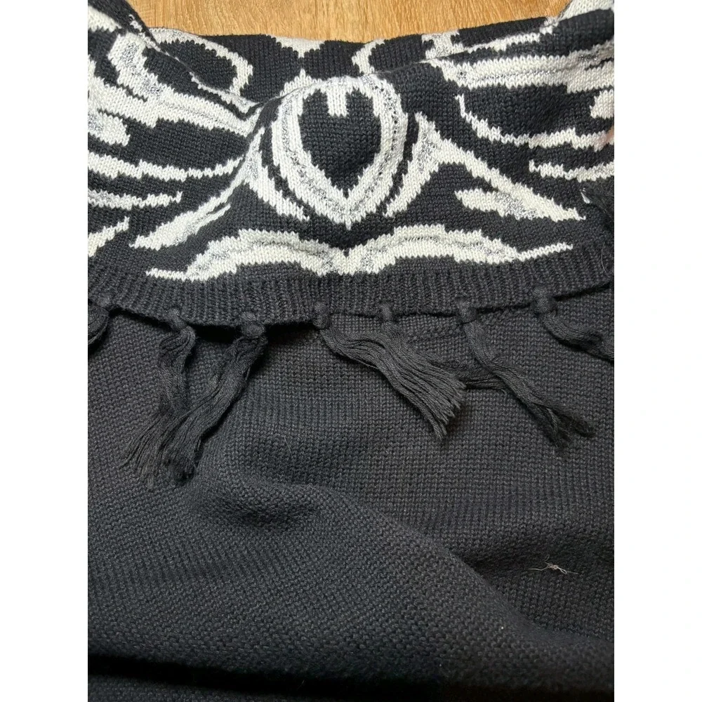 CJ Banks Sweater 2X Fringed Cowl Collar Black White‎ Silver Sparkle Metallic